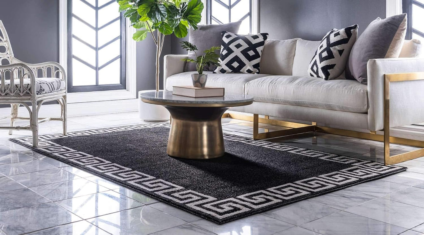 Alfombra geométrica clásica 5x8ft carbón/beige