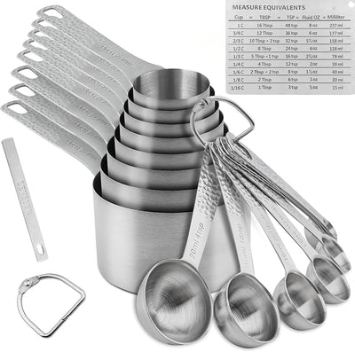 Set 19 Tazas y Cucharas Medidoras Acero Inox