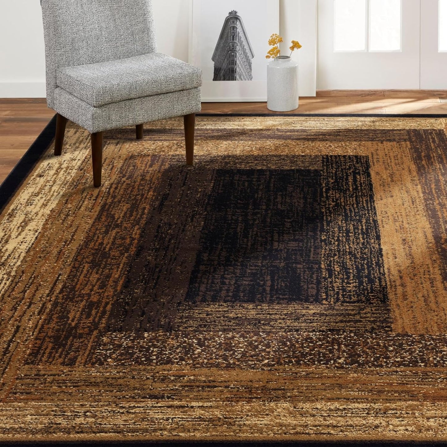 Alfombra geométrica negro/beige 43x62"