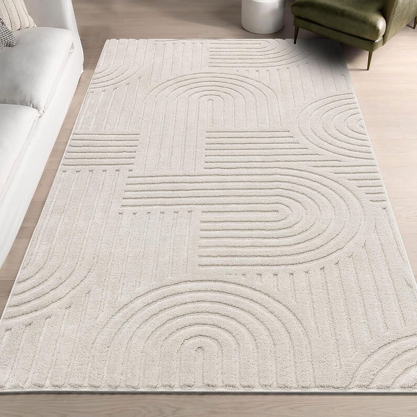 Alfombra suave patrón arco 2'7x5' antiderrap lavable beige