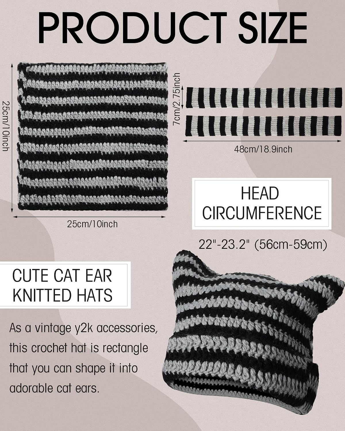 3 Set Gorros y Calentadores Rayas Mujer Niña