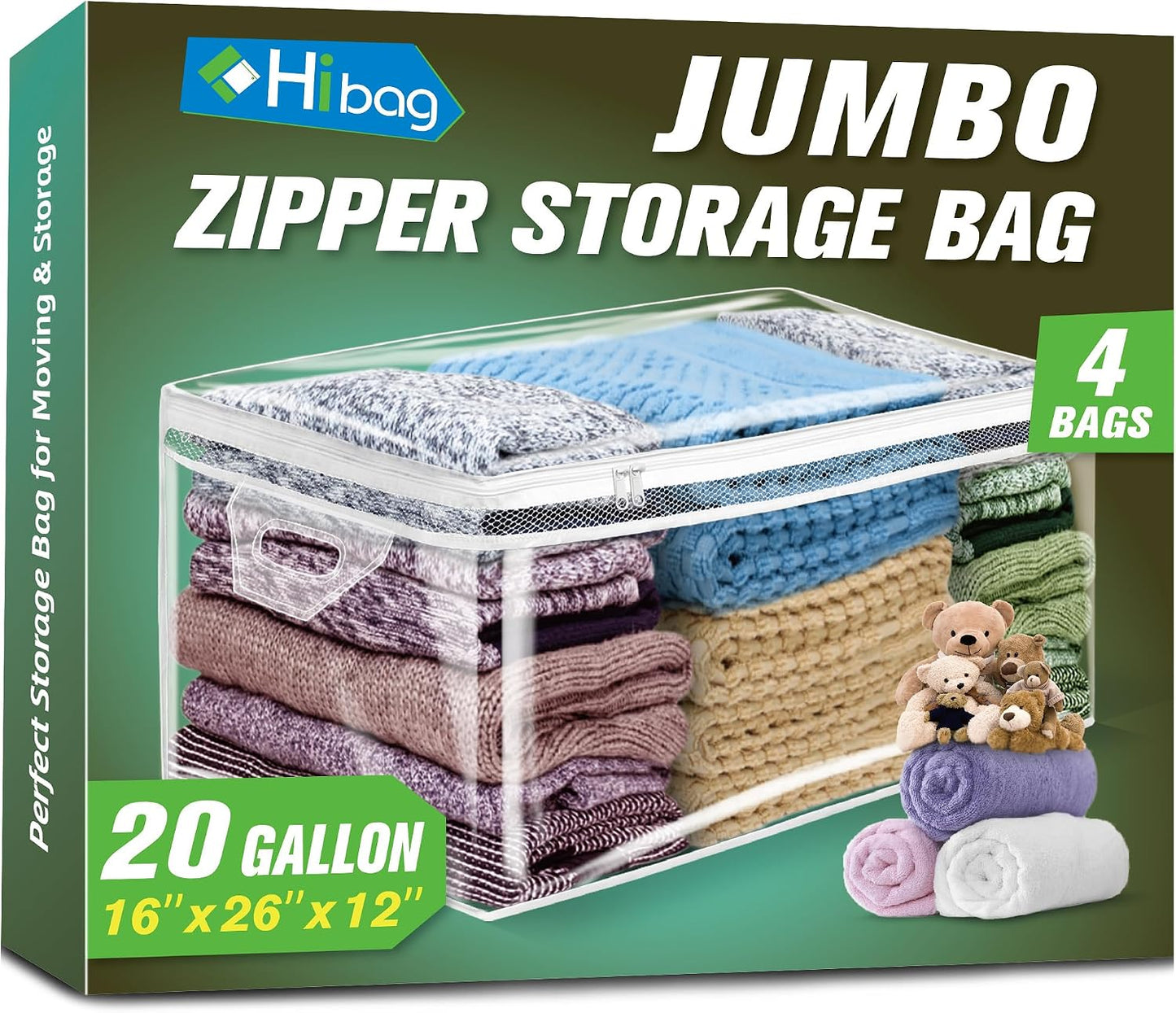 Bolsa almacenamiento ropa 20gal con cremallera transparente