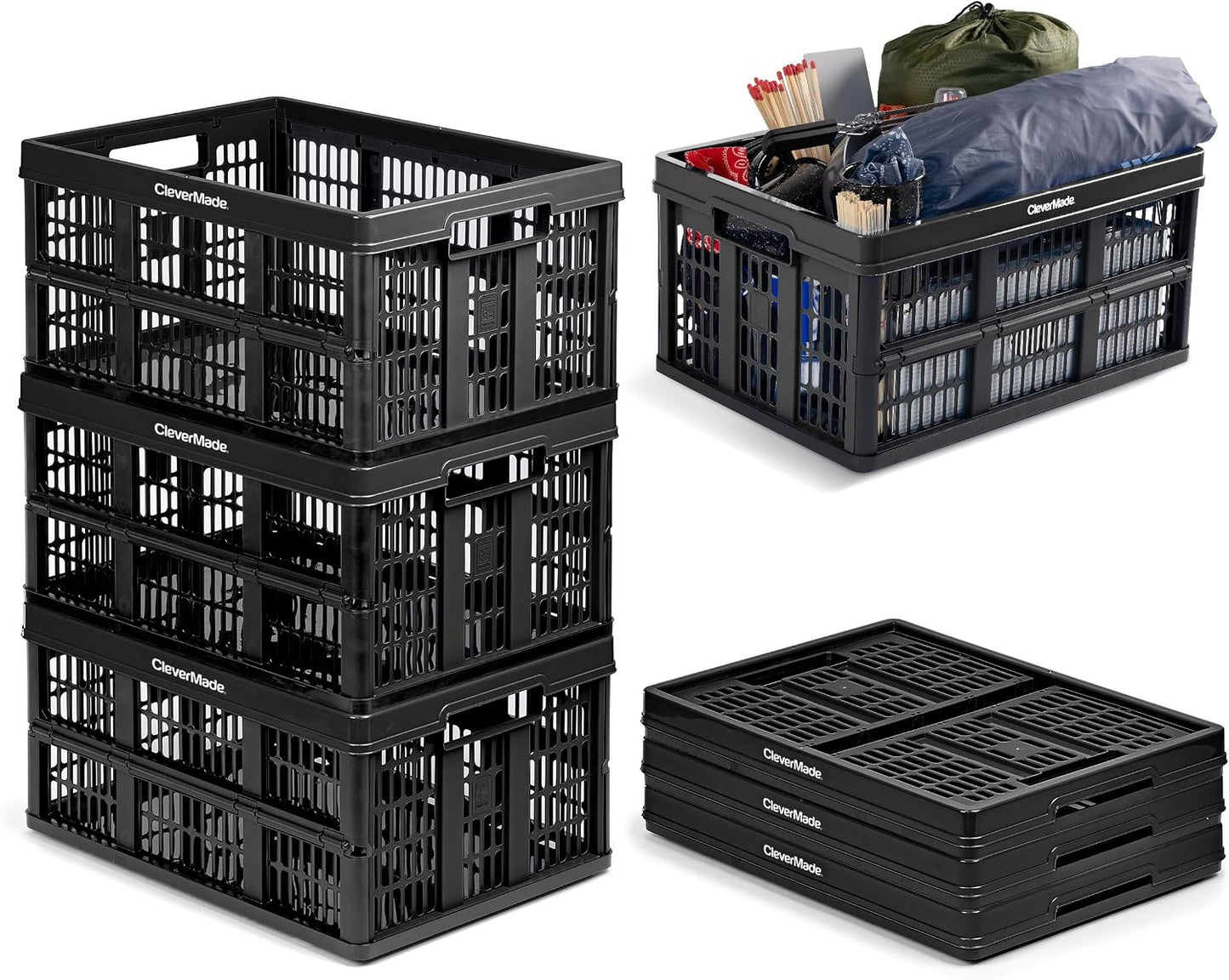 3 Cajas plegables obsidiana 45L 66lb apilables polipropileno