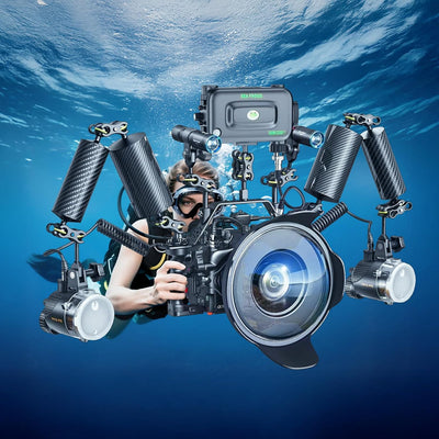 Brazo flotante fibra carbono 10'' para buceo con luz