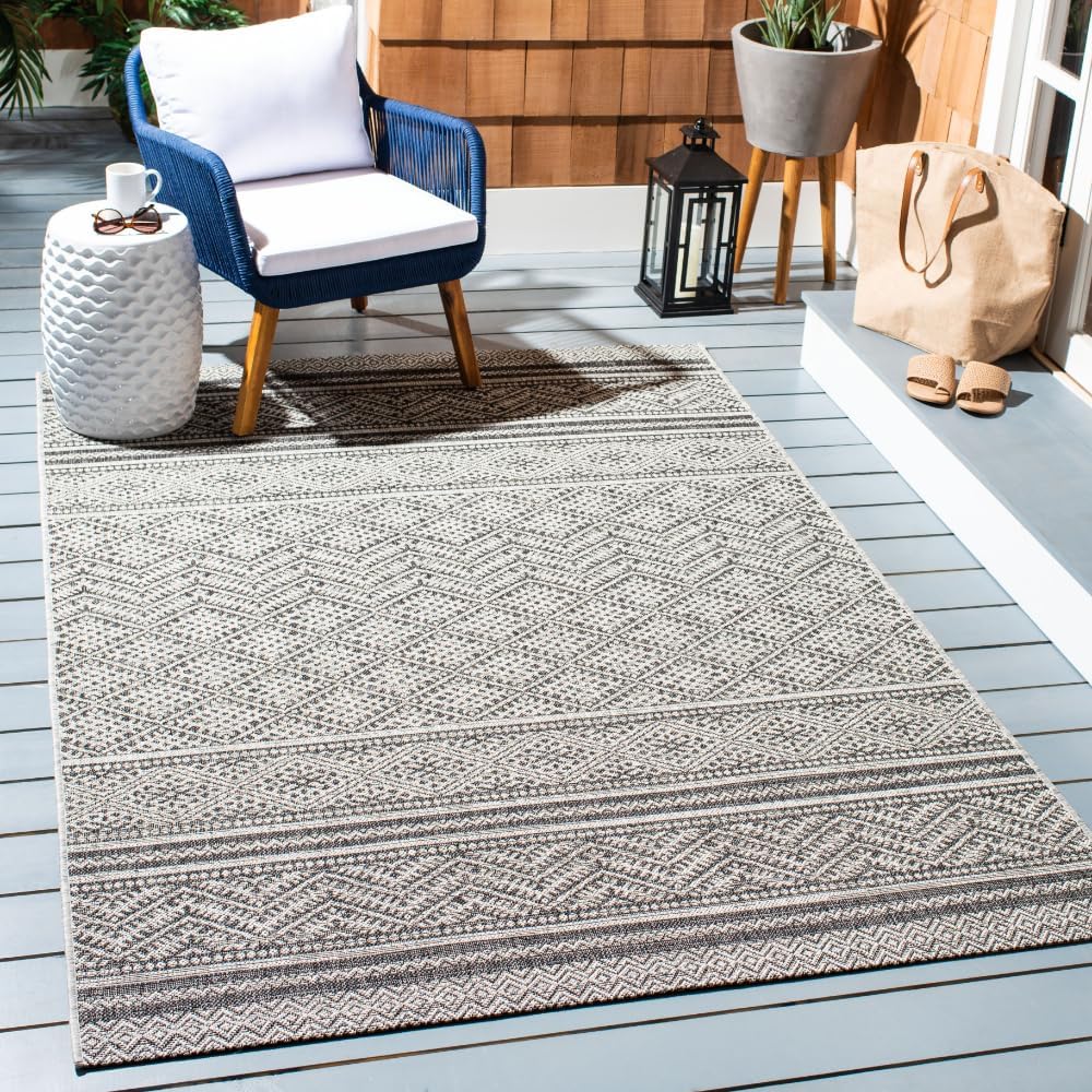 Alfombra lavable exterior 5'3x7'7 negro y gris no pelusa