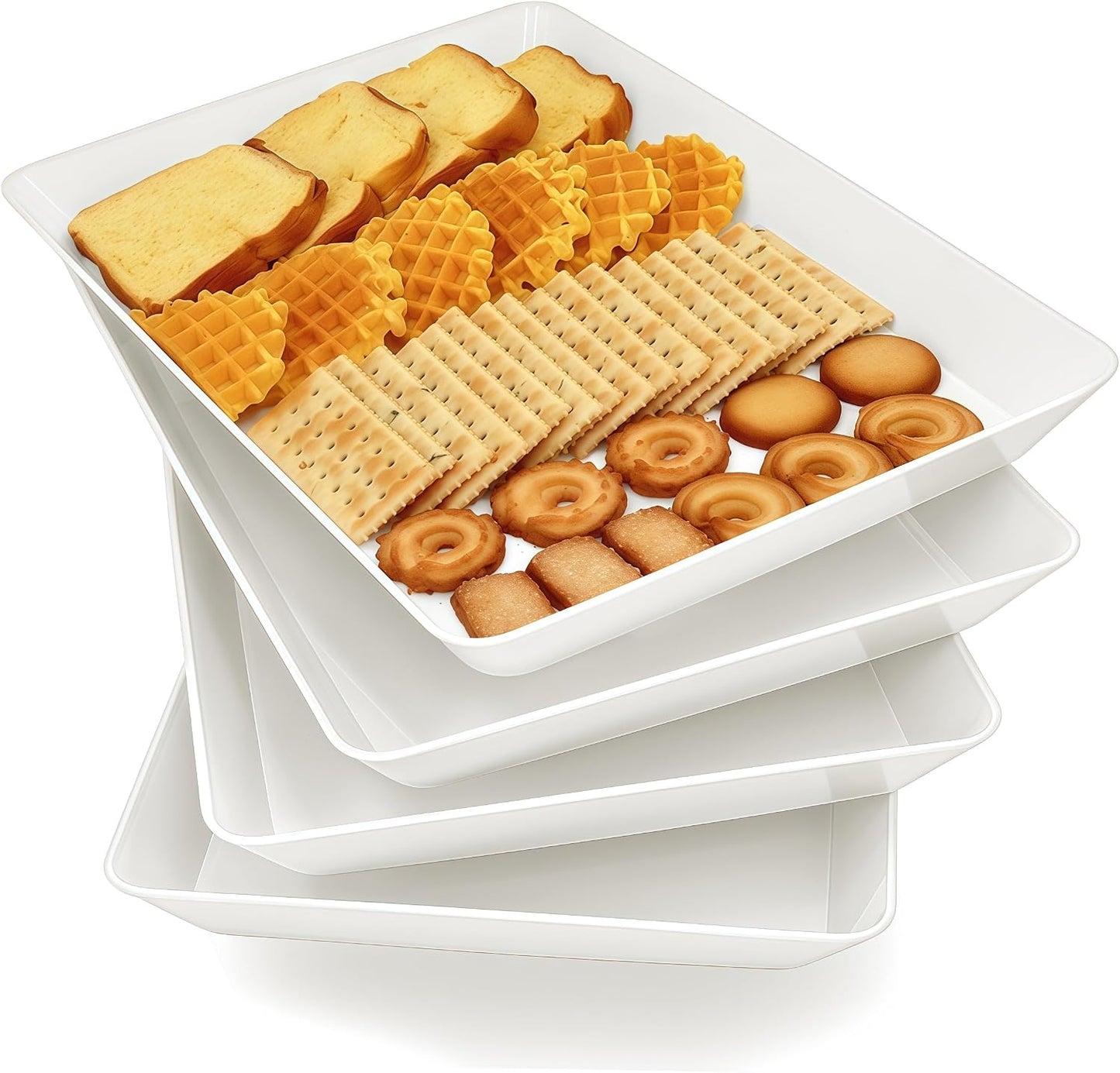 4 Pzas Bandejas Alimentos Plástico Sin BPA Blancas Grandes