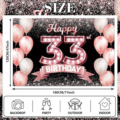 Cartel feliz cumpleaños 33 color oro rosa decoración