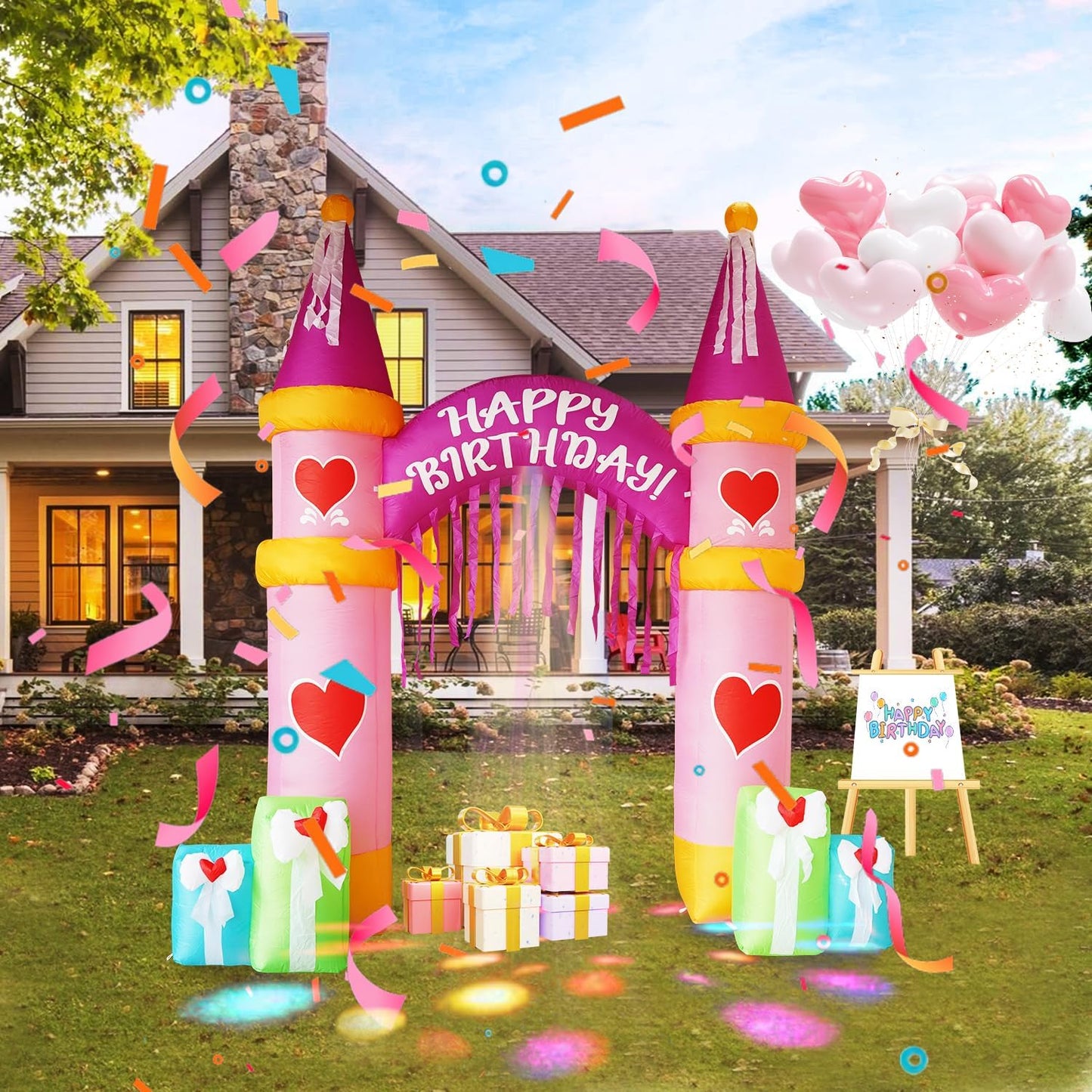 Arco cumpleaños inflable 10ft con luces LED para jardín