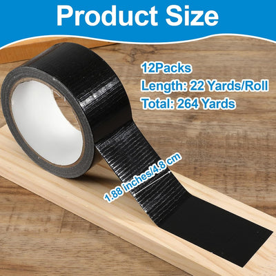 Cinta adhesiva negra 1.88pulg x 22yd 12 rollos multiusos