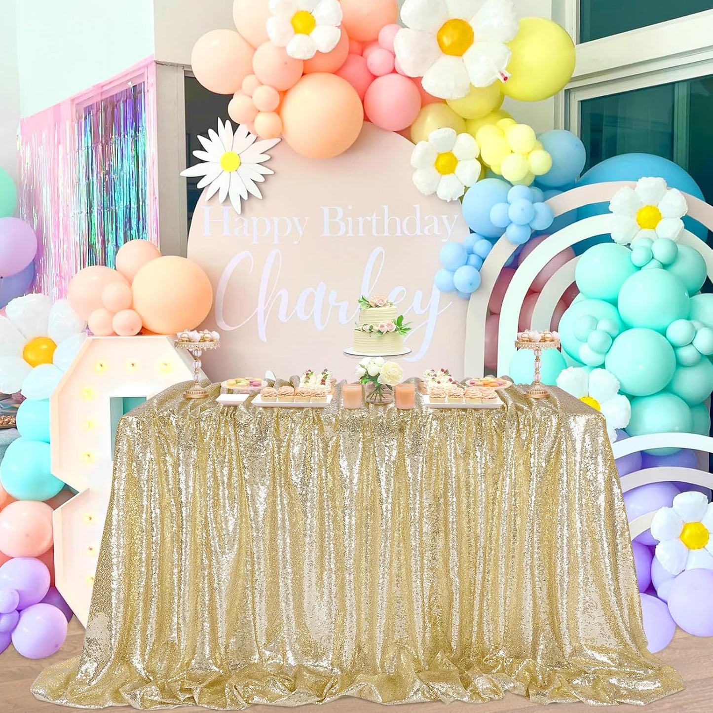 Mantel fiesta 90x156pulg tela lentejuelas decoración