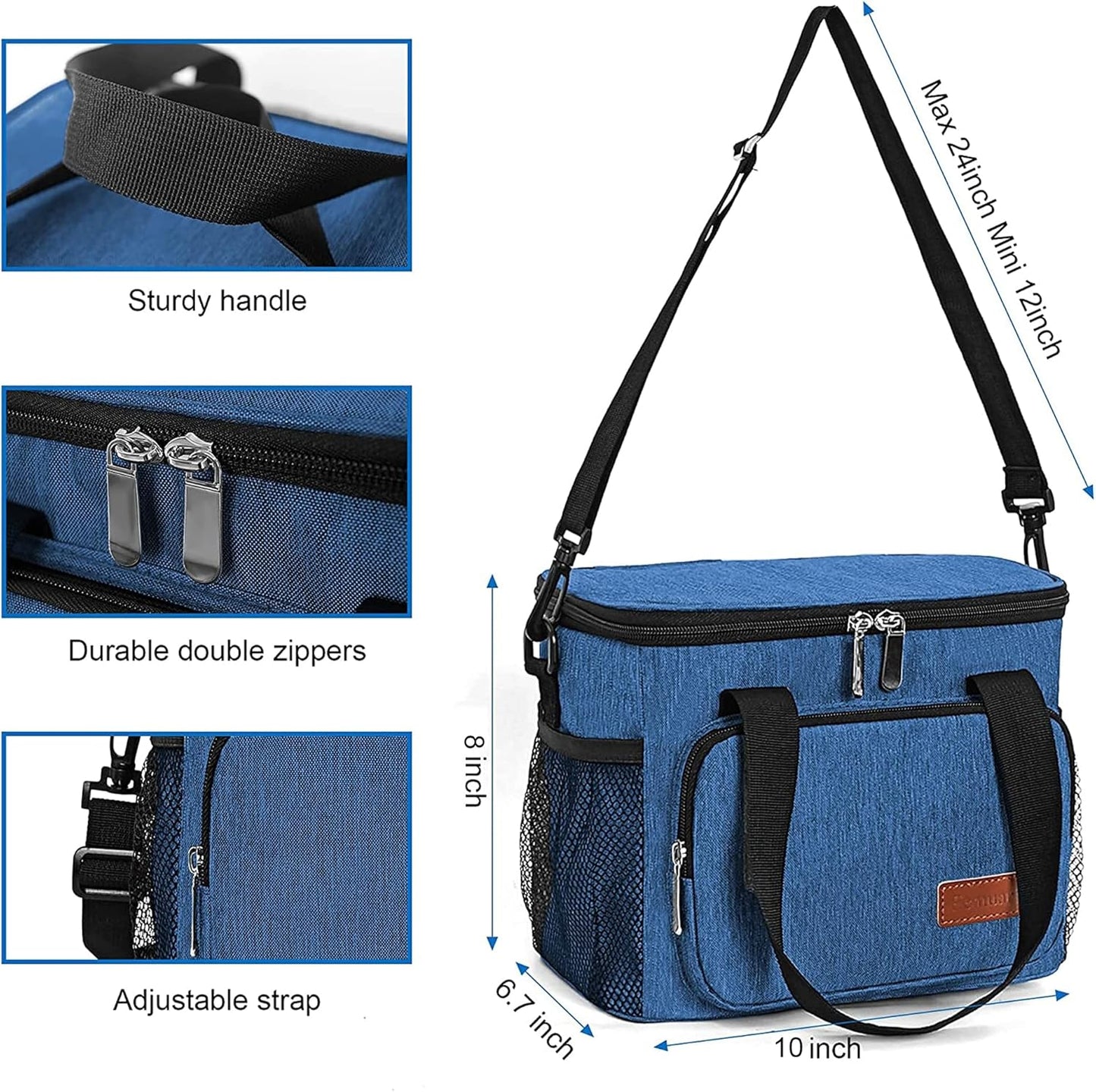 Bolsa almuerzo aislada con correa ajustable color azul
