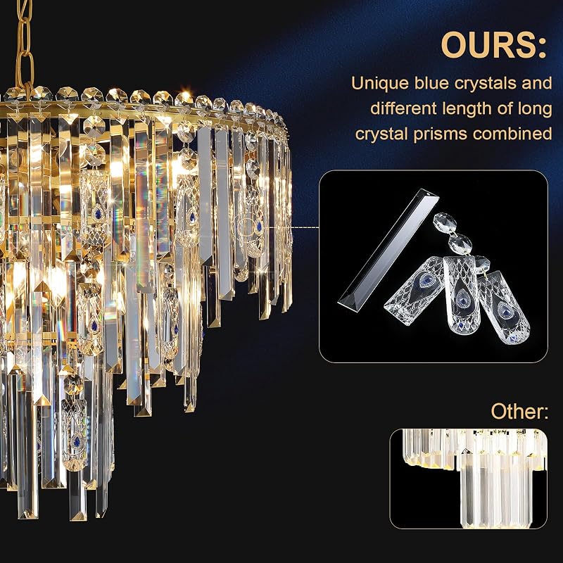 Candelabro cristal dorado 24" 12 luces comedor sala
