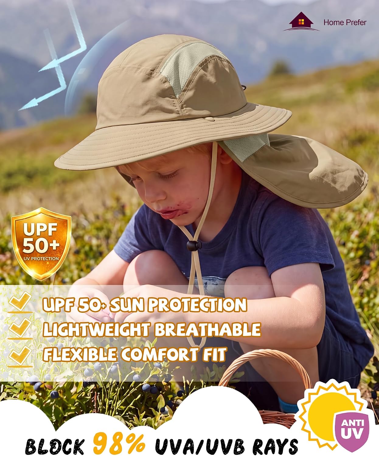 Sombrero sol niños UPF 50 solapa cuello playa safari