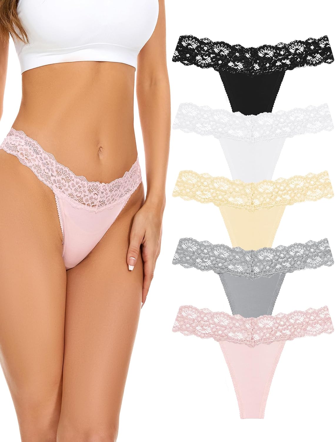 Tanga sin costuras mujer encaje algodón 5 pzas