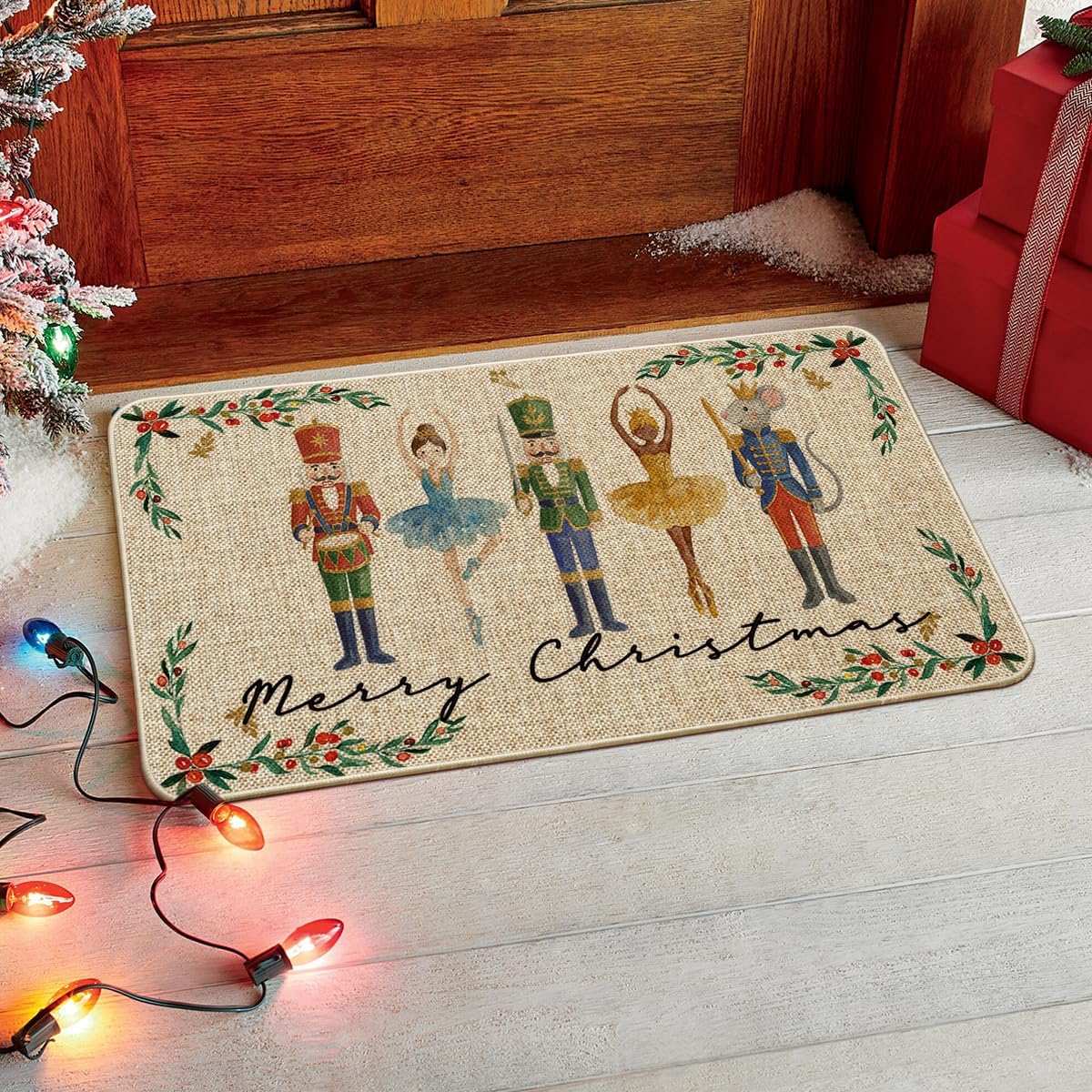 Felpudo Navidad acuarela 17x29" tapete intercambiable