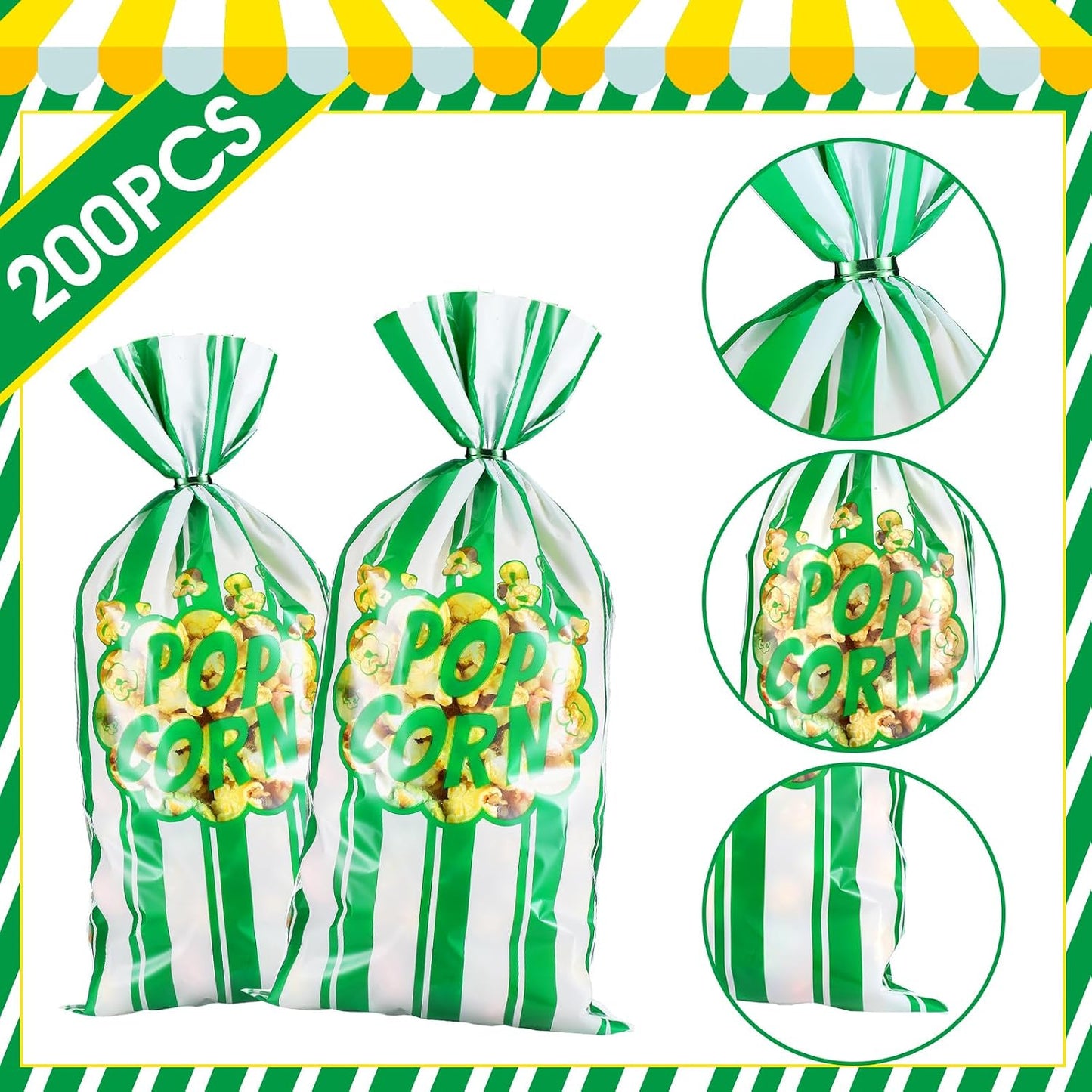 200 Bolsas Palomitas Plástico para Máquina con Laços Fresco