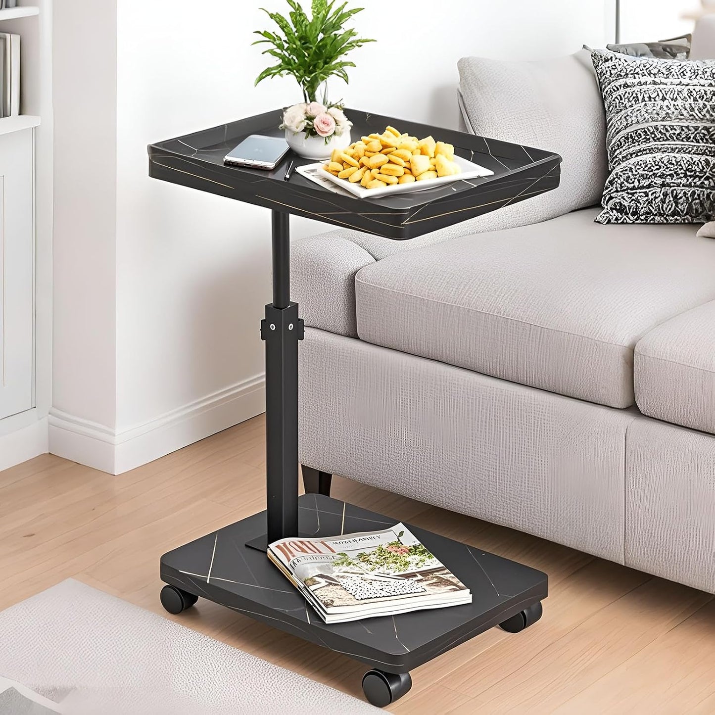 Mesa auxiliar C ajustable para sofá, TV y cama color negro