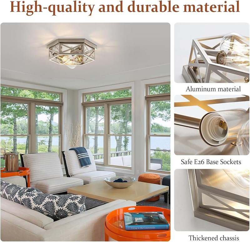 Lámpara techo níquel cepillado 13" 3 luces dormitorio cocina