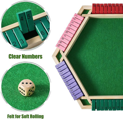 Set Shut The Box 6 jugadores dados madera colorida