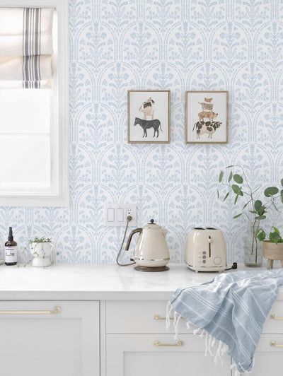 Papel tapiz azul bohemio autoadhesivo para dormitorio y baño