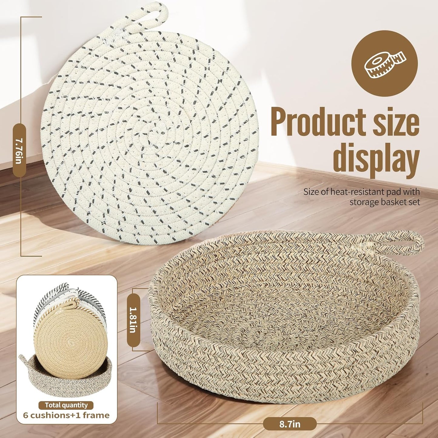 Almohadillas calientes cuarzo con cesta 6 pzas 8pulg algodón cocina