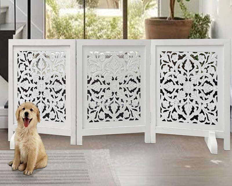 Puerta plegable para perros 60x24pulg 3 paneles acabado