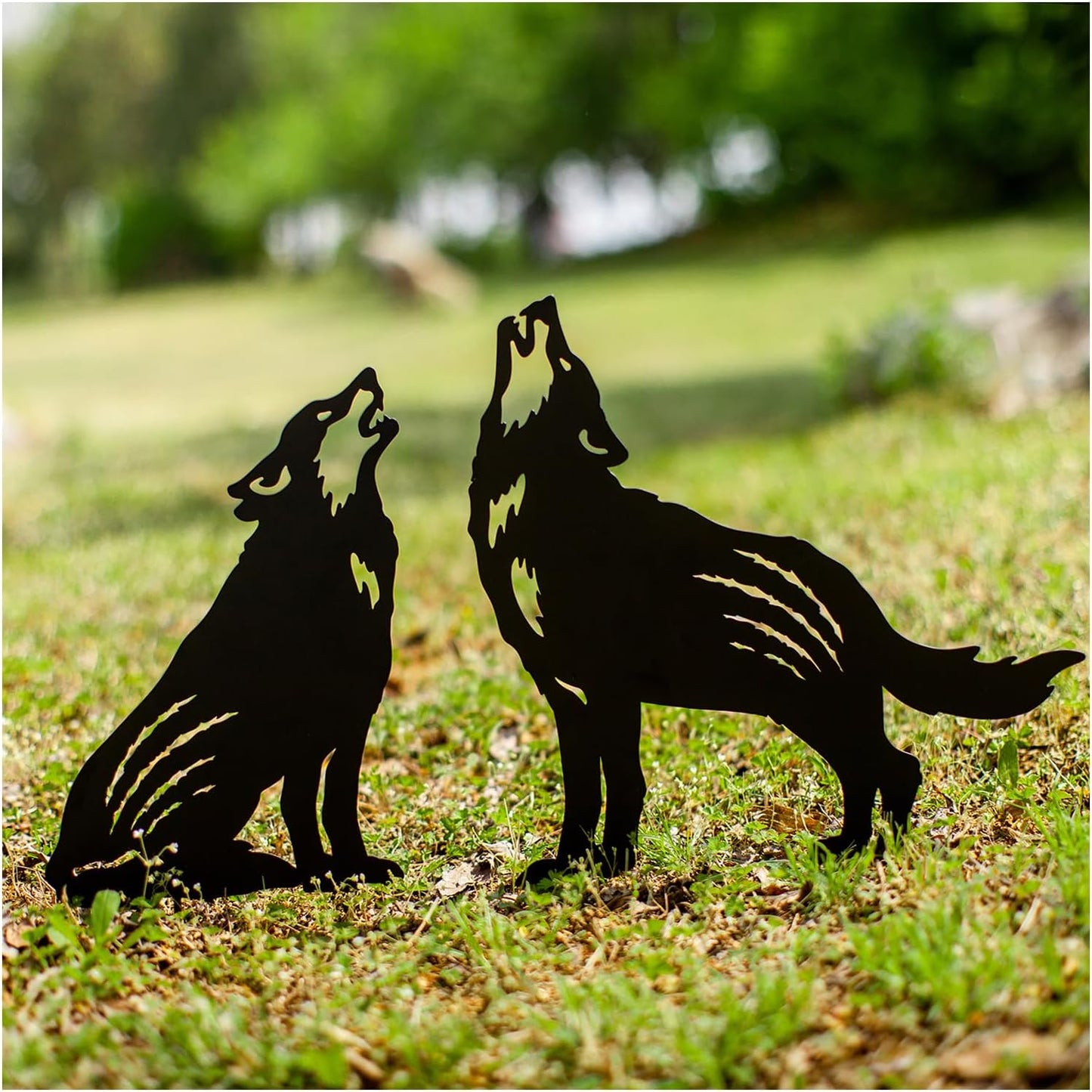 Estacas jardín silueta lobo negro decoración al aire libre