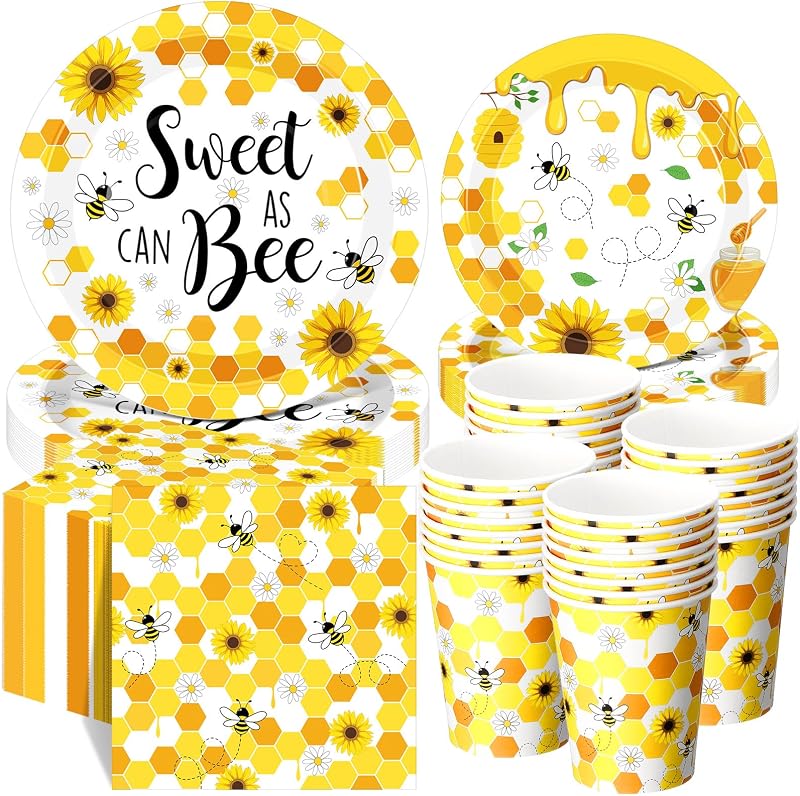 Set 250 pzas decoración fiesta abeja platos servilletas