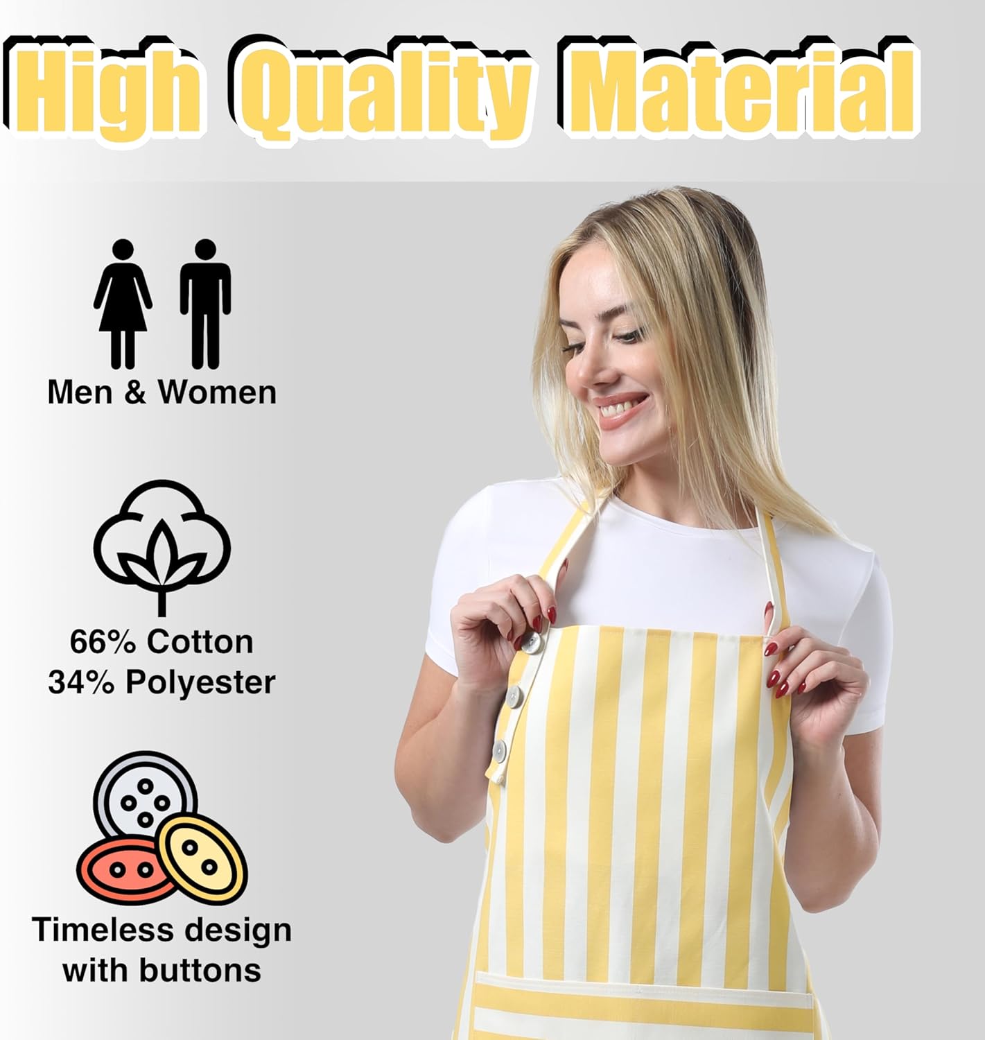 Delantal cocina algodón resistente gotas ajustable con bolsillos