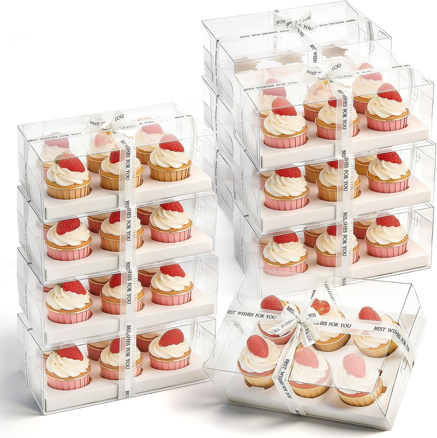 15 Cajas Transparentes para Cupcakes con Cinta Regalo