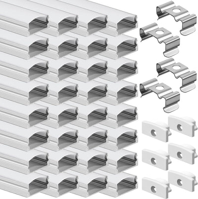 60 Tiras LED forma U 3.3ft perfil aluminio con tapas y clips