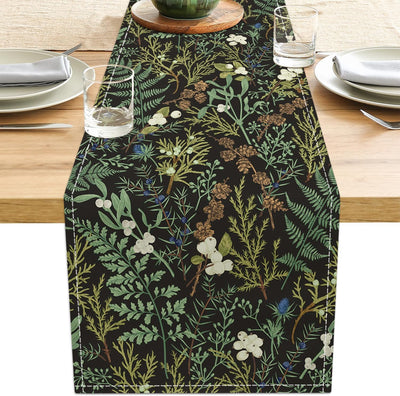 Camino de mesa botánico 13 x 36 pulgadas color negro verde decoración fiesta