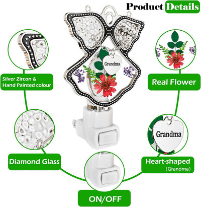 Luz Nocturna Vitral con Flor Real para Dormitorio y Baño