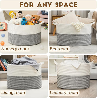 Cesta tejida algodón XXXL 21.7x13.8pulg 90L para manta sala