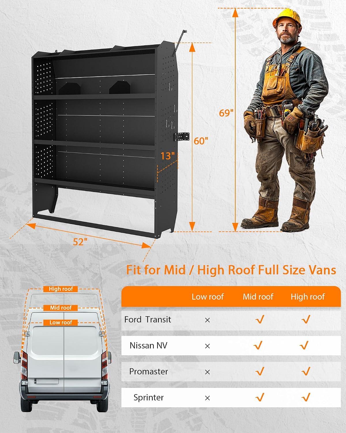 Estantería van 52x60x13 comp Ford Transit Sprinter