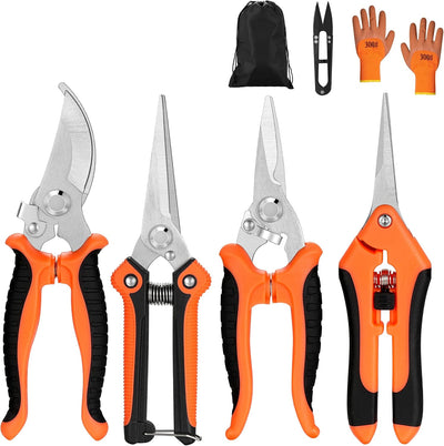5 Tijeras Podar Jardín Acero Inox Guantes Servicio Pesado