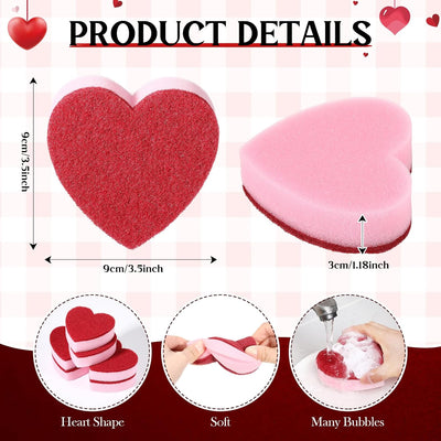 6 Esponjas Corazón Doble Cara para Cocina y Baño Rojo
