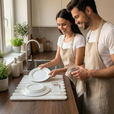 Tapete secado rápido piedra encimera cocina plegable blanco
