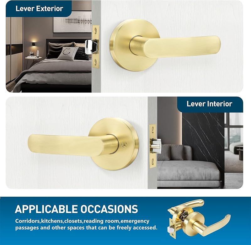 5 Manijas Puerta Latón Dorado Sin Llave Interiores