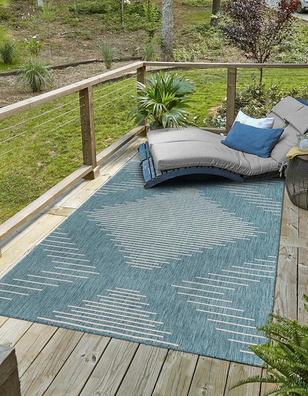 Alfombra rectangular 9x10ft x 13x1ft color aguamarina/marfil