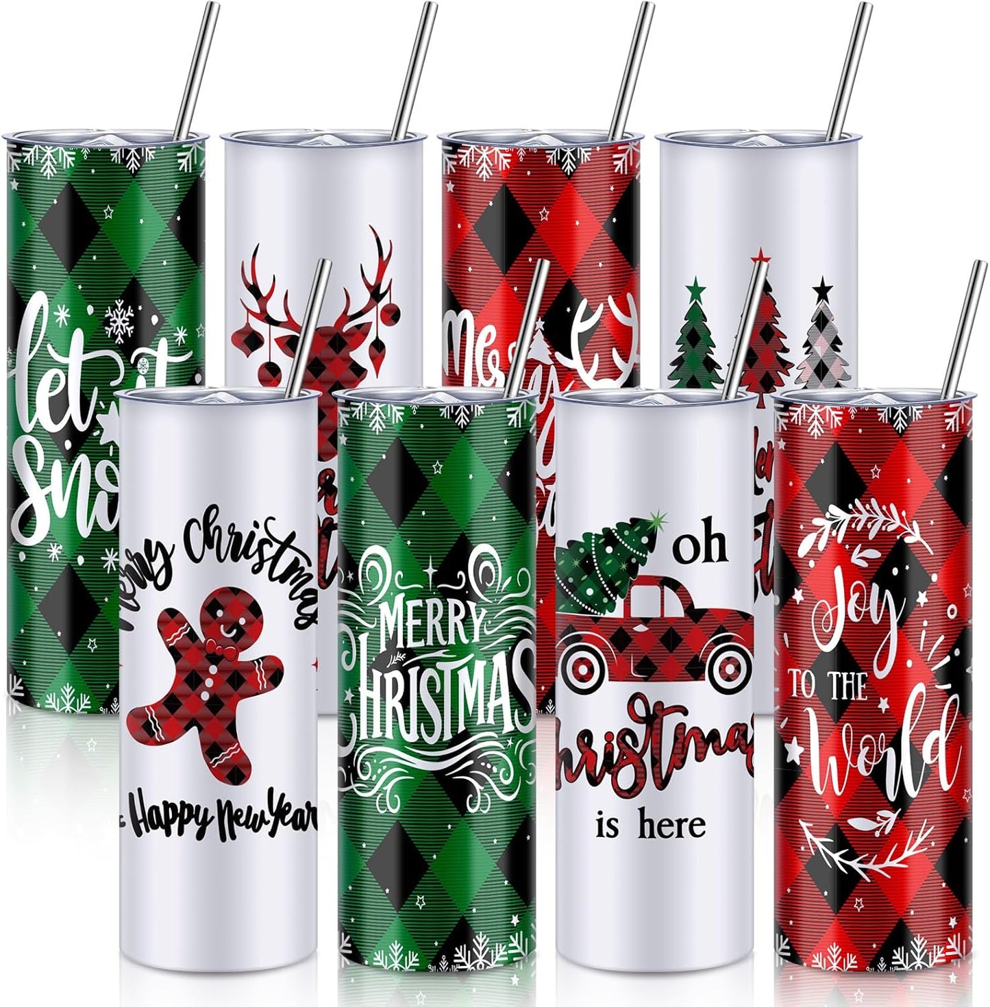 8 Vases Navidad Acero Inox Doble Aislamiento con Tapa Popote