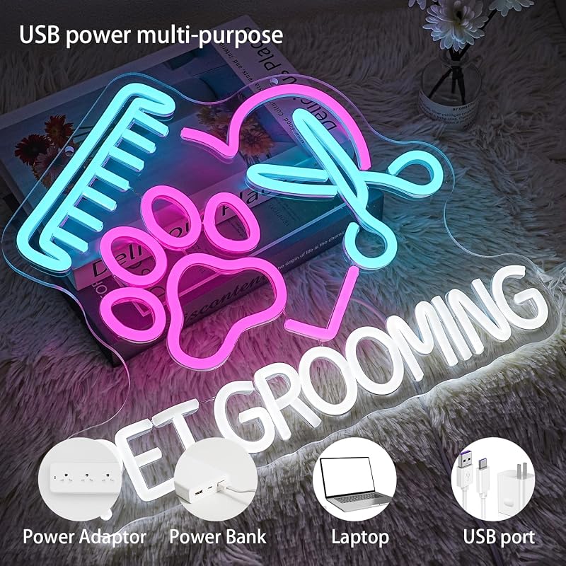 Letrero neón aseo mascotas LED regulable USB