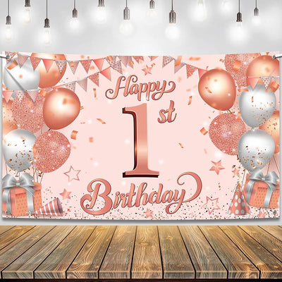 Cartel HBD Oro Rosa 72x44pulg Decoración Niña