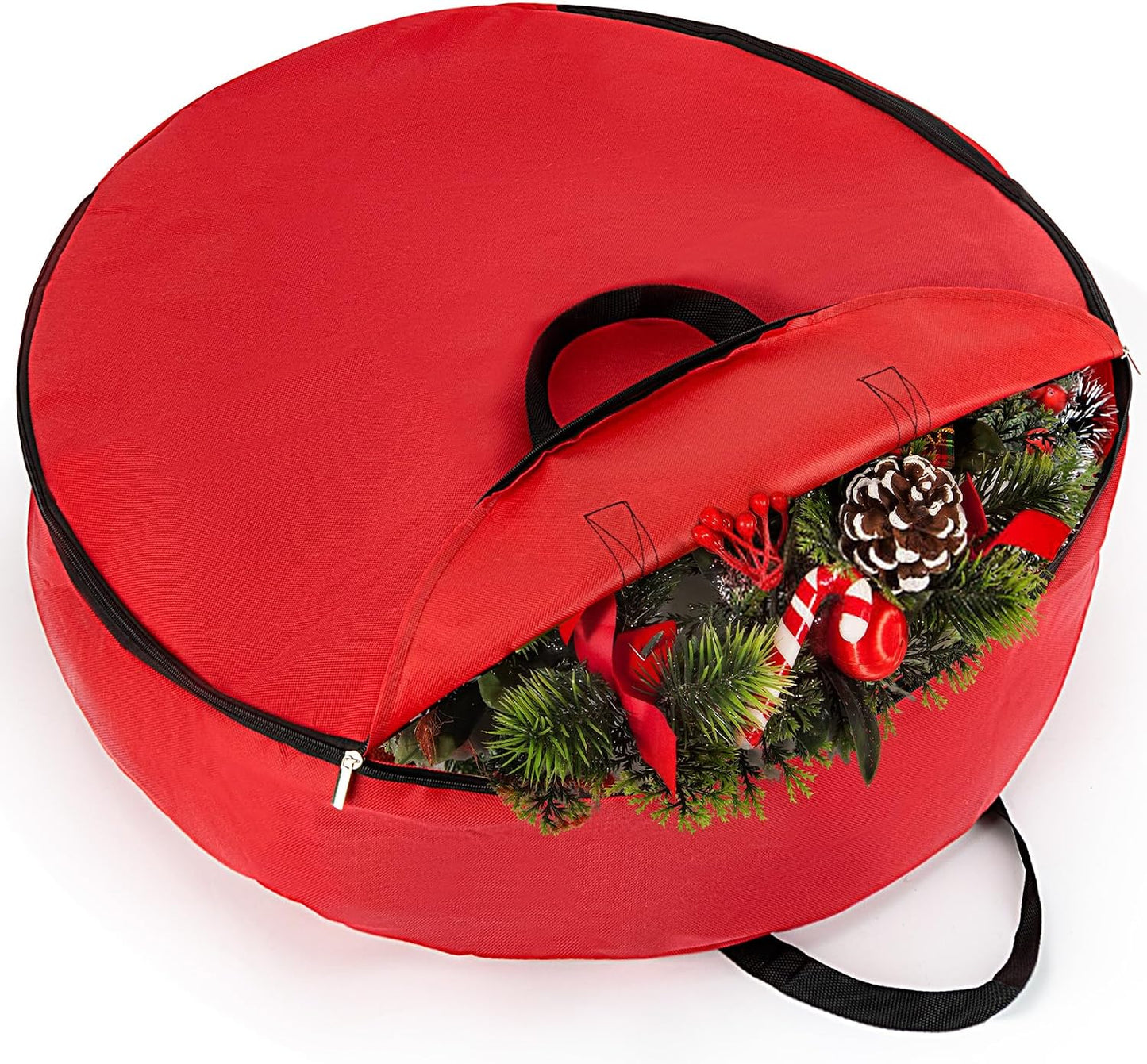 Bolsa almacenamiento corona Navidad 24" tela gruesa roja
