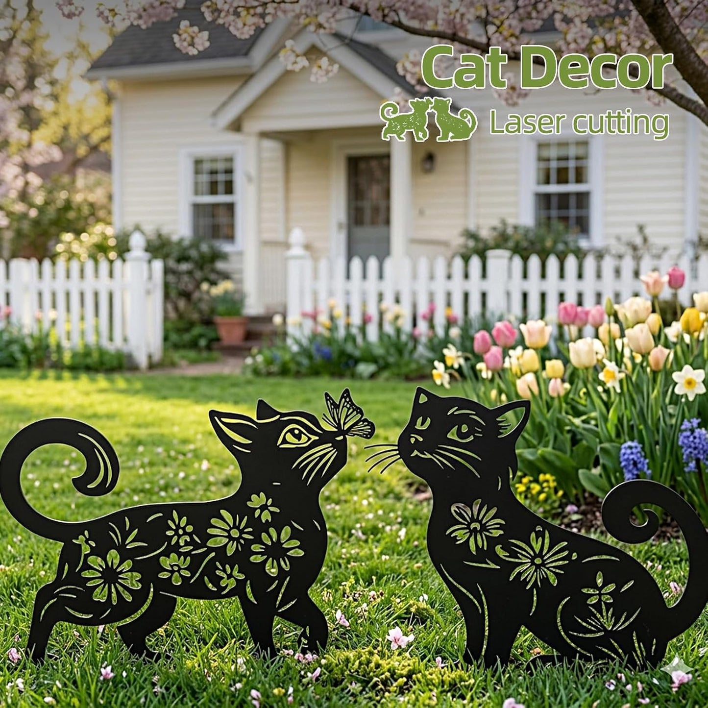 Estatuas gato metal exteriores 14pulg pack 2