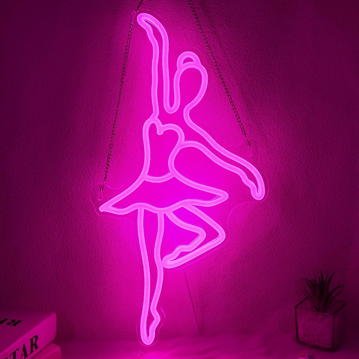Letrero neón ballet para dormitorio con USB y ganchos