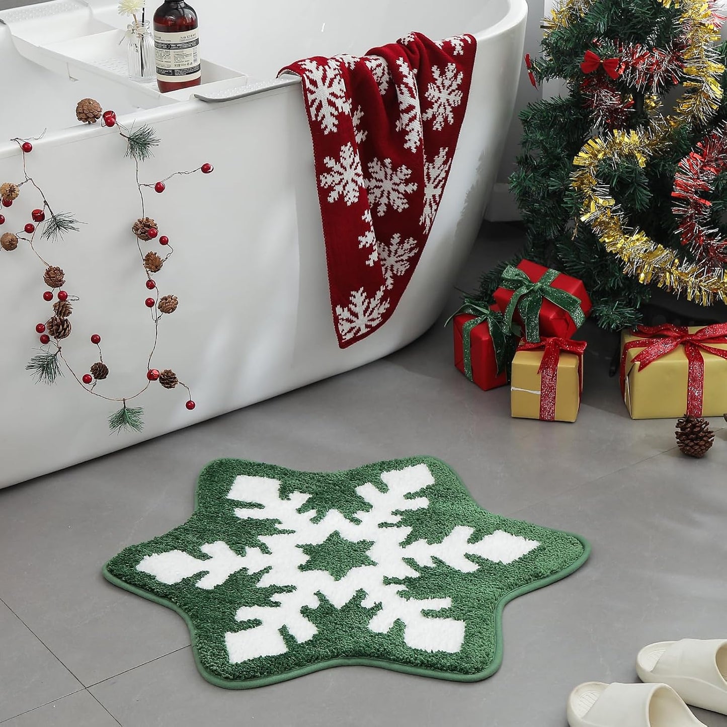 Alfombra baño copos nieve navideña sala dormitorio