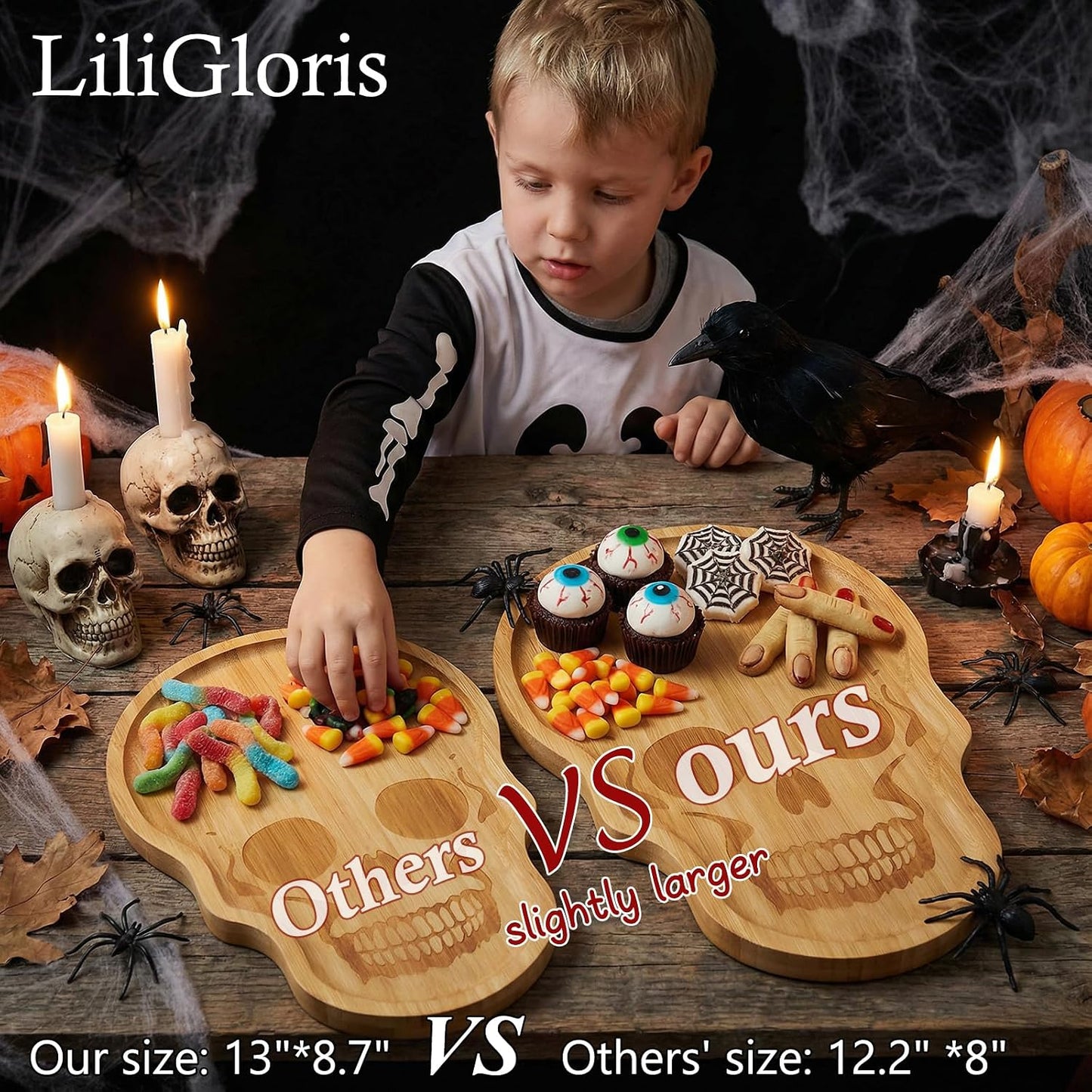 Tabla cortar queso bambú grande decorativa esqueleto Halloween