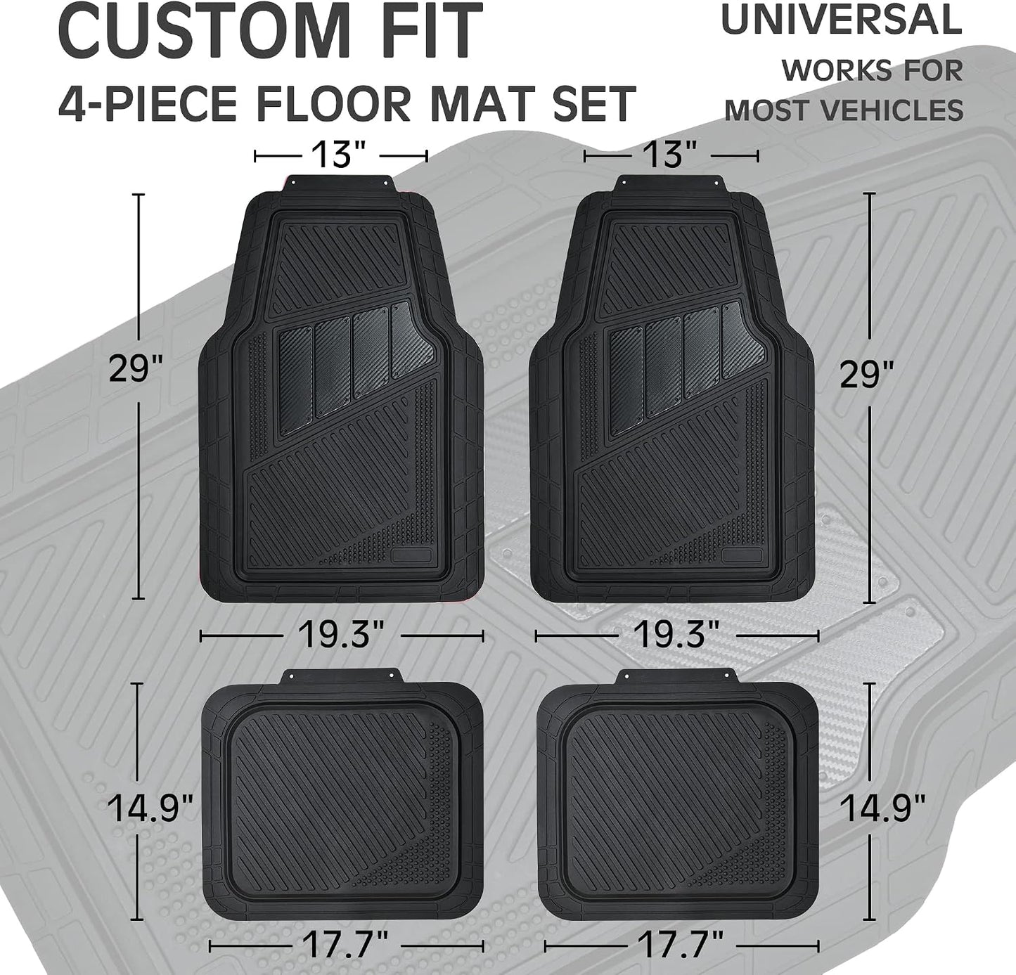 Set 4 Tapetes Fibra Carbono Impermeables para Vehículos Negro