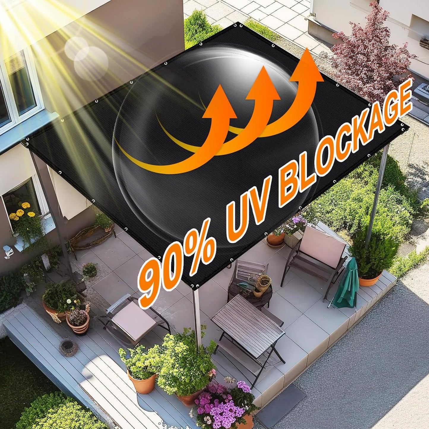 Paño sombra 3x6ft con ojales lona protección solar negro